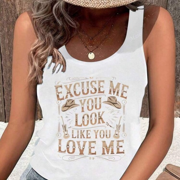 Tops - White Tank Top with Graphic Print
